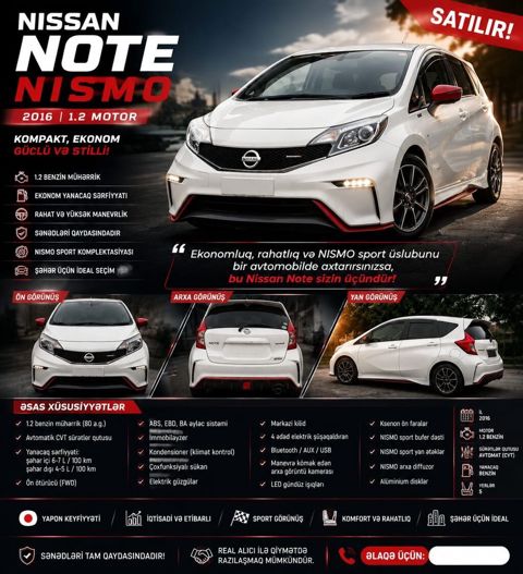 Nissan Note: 1.2 l 2016 il Hetçbek — Bakı