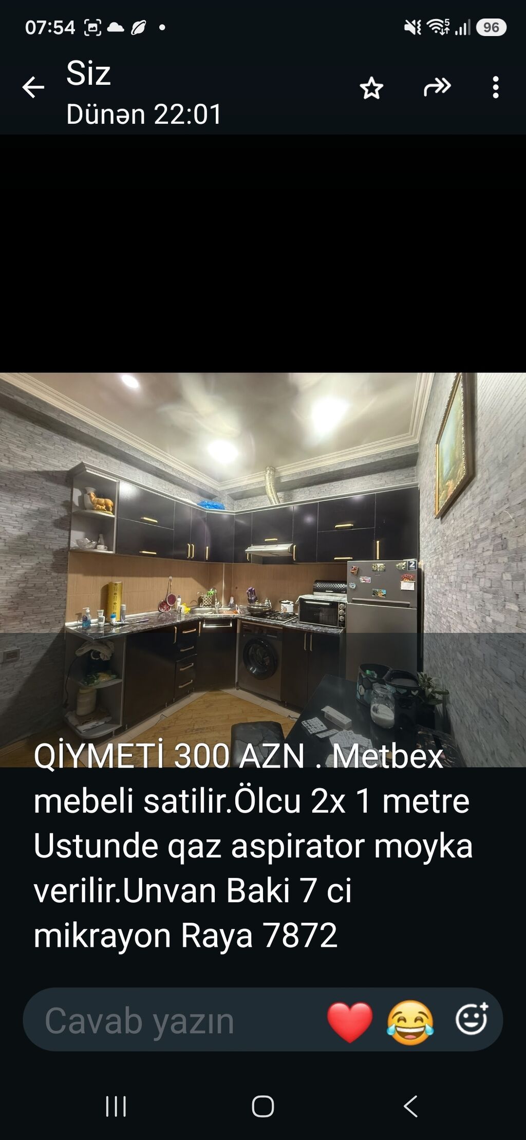 Mətbəx mebeli satılır. - Ölçü: 2 x 1 metr - Üstündə verilir: qaz — Mətbəx mobilyası, Sumqayıt