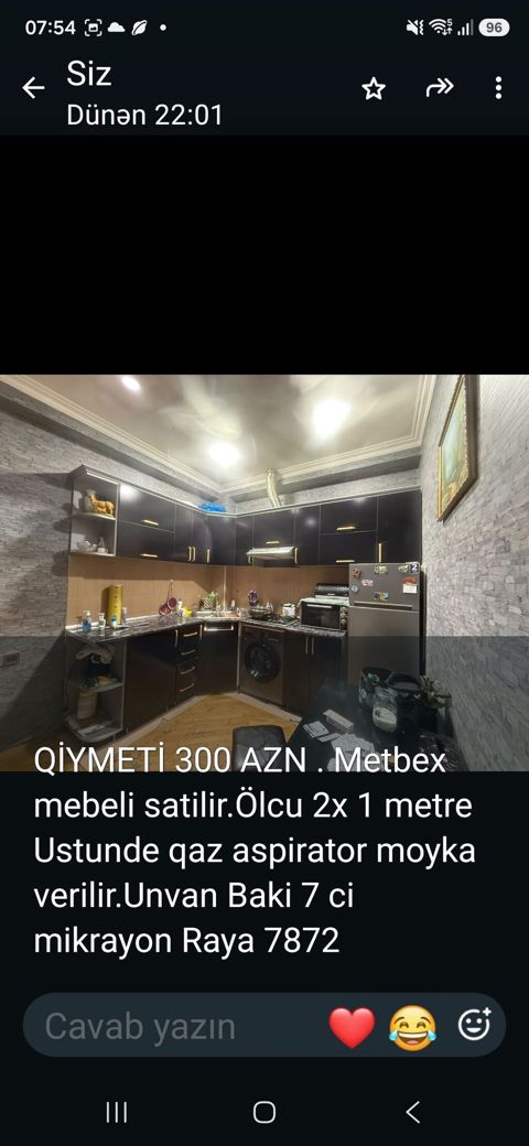Mətbəx mebeli satılır. - Ölçü: 2 x 1 metr - Üstündə verilir: qaz — Sumqayıt