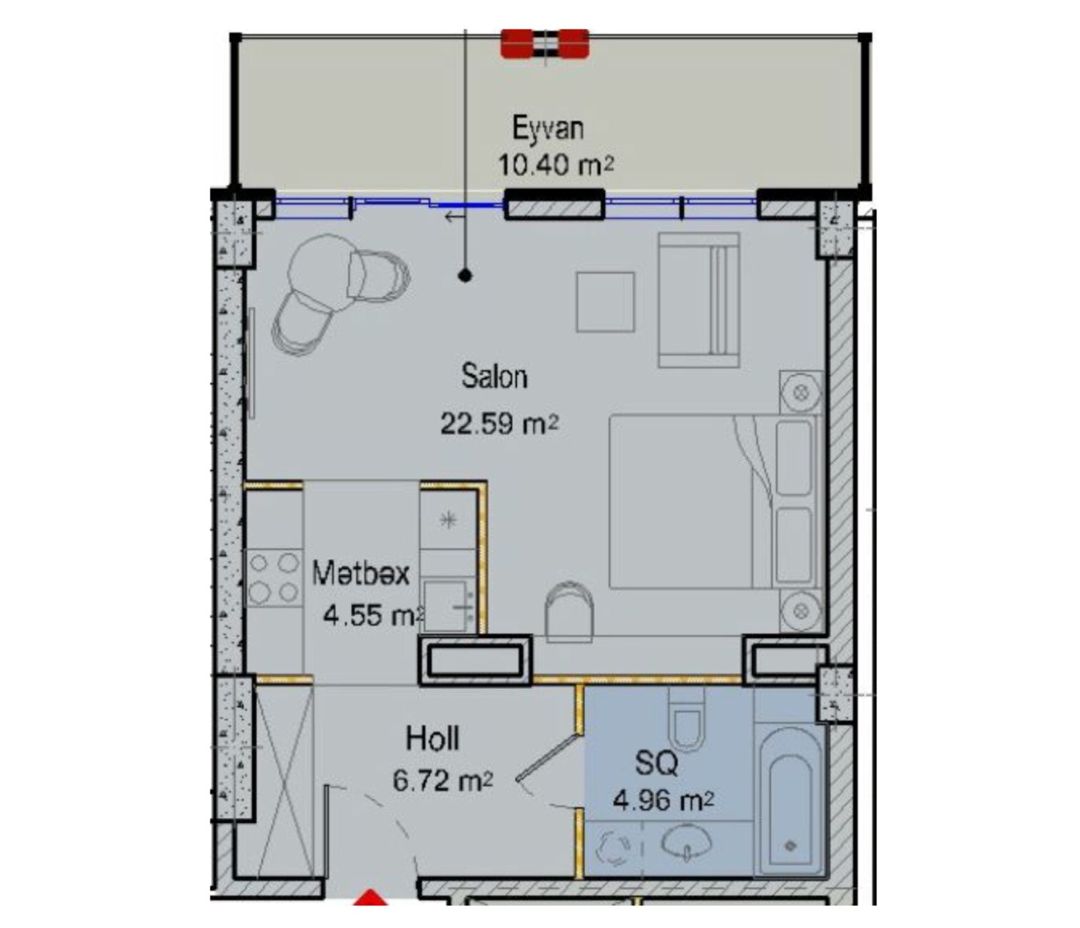 Satılır 1 otaqlı yeni tikili 58.1 m² — Mənzil, Bakı (3)