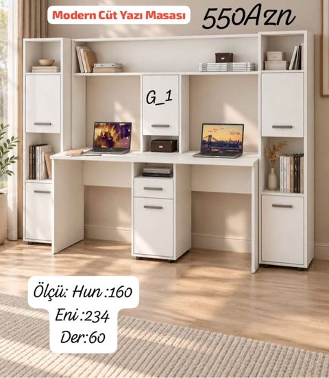 Modern Cüt Yazı Masası – 550 AZN - İki nəfər üçün geniş iş səthi — Bakı