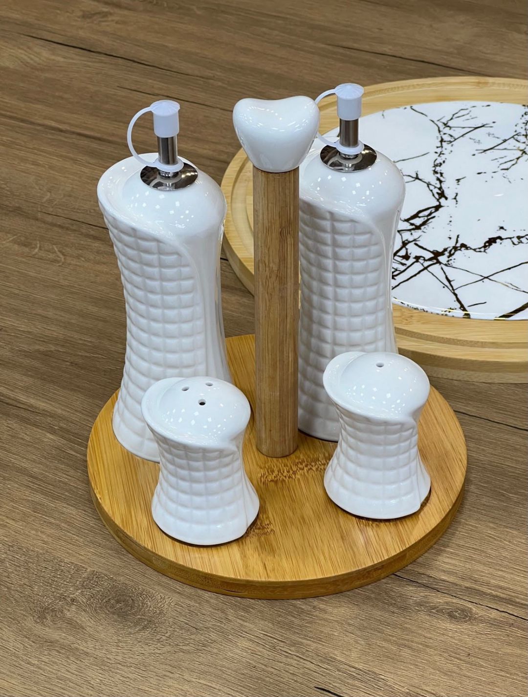 Yağ, sirkə və ədviyyat üçün qablar dəsti, keramika/bambuk, ağ, 5 əd — Mallar, Bakı (2)