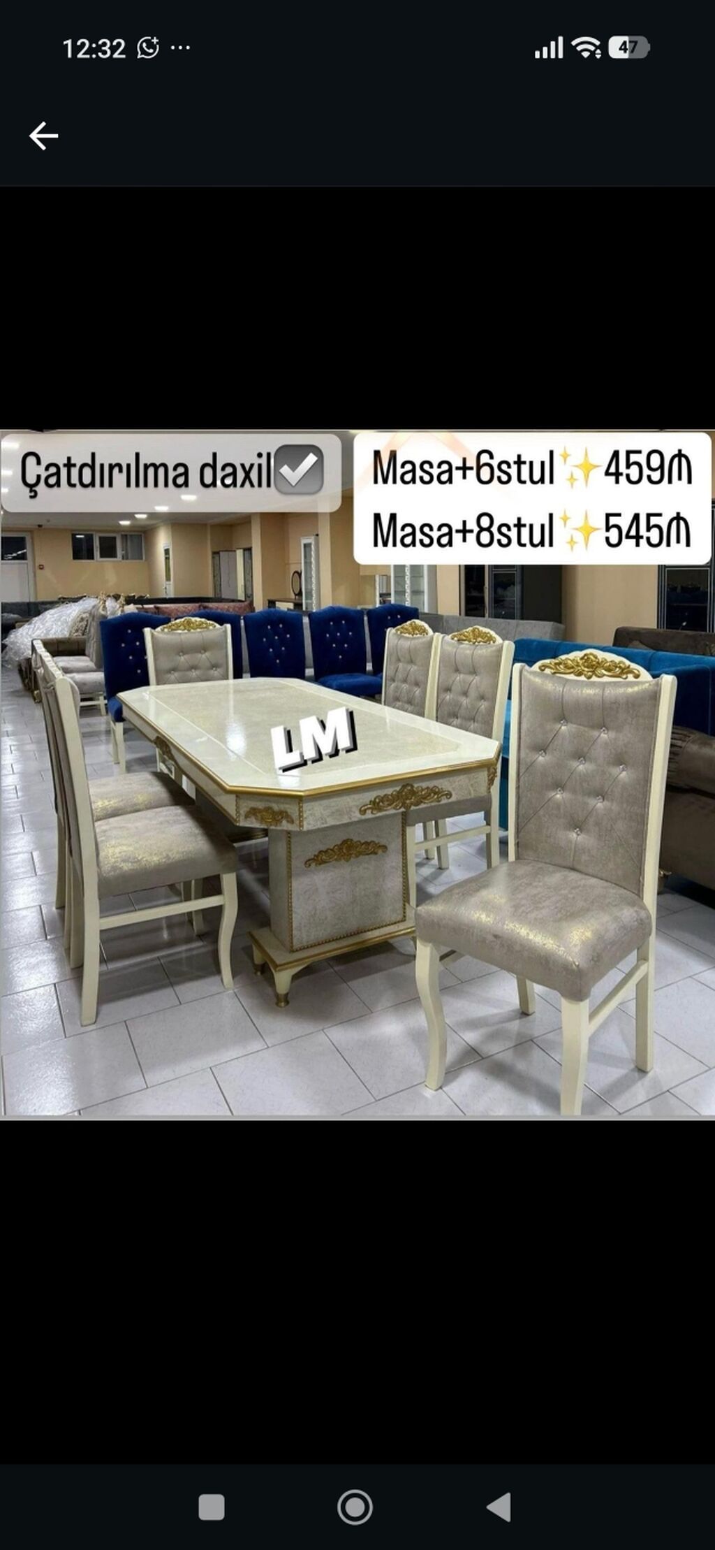 Klassik üslubda yemək otağı dəsti - Zərif naxışlı, qızılı dekorlu — Masalar və stullar, Bakı