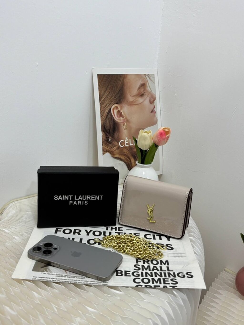 Saint Laurent zəncirli mini çantalar – YSL loqolu, patent (parlaq) — Çantalar, çamadanlar, cüzdanlar, Xırdalan (3)