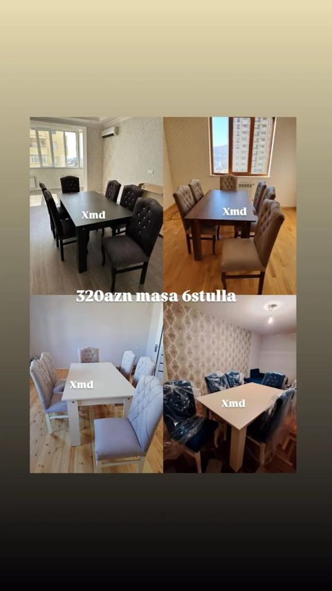 Yemək otağı üçün masa və 6 ədəd stul dəsti. - Komplekt: 1 masa + 6 — Bakı