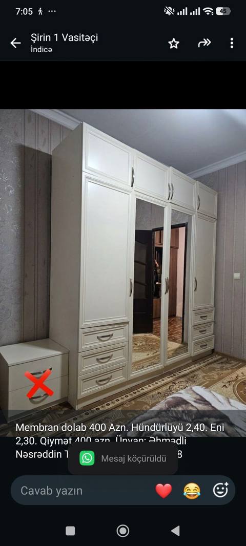 Membran dolab 400 Azn. Hündürlüyü 2,40. Eni 2,30. Qiymət 400 azn — Aişə Xanım — Shkaflar