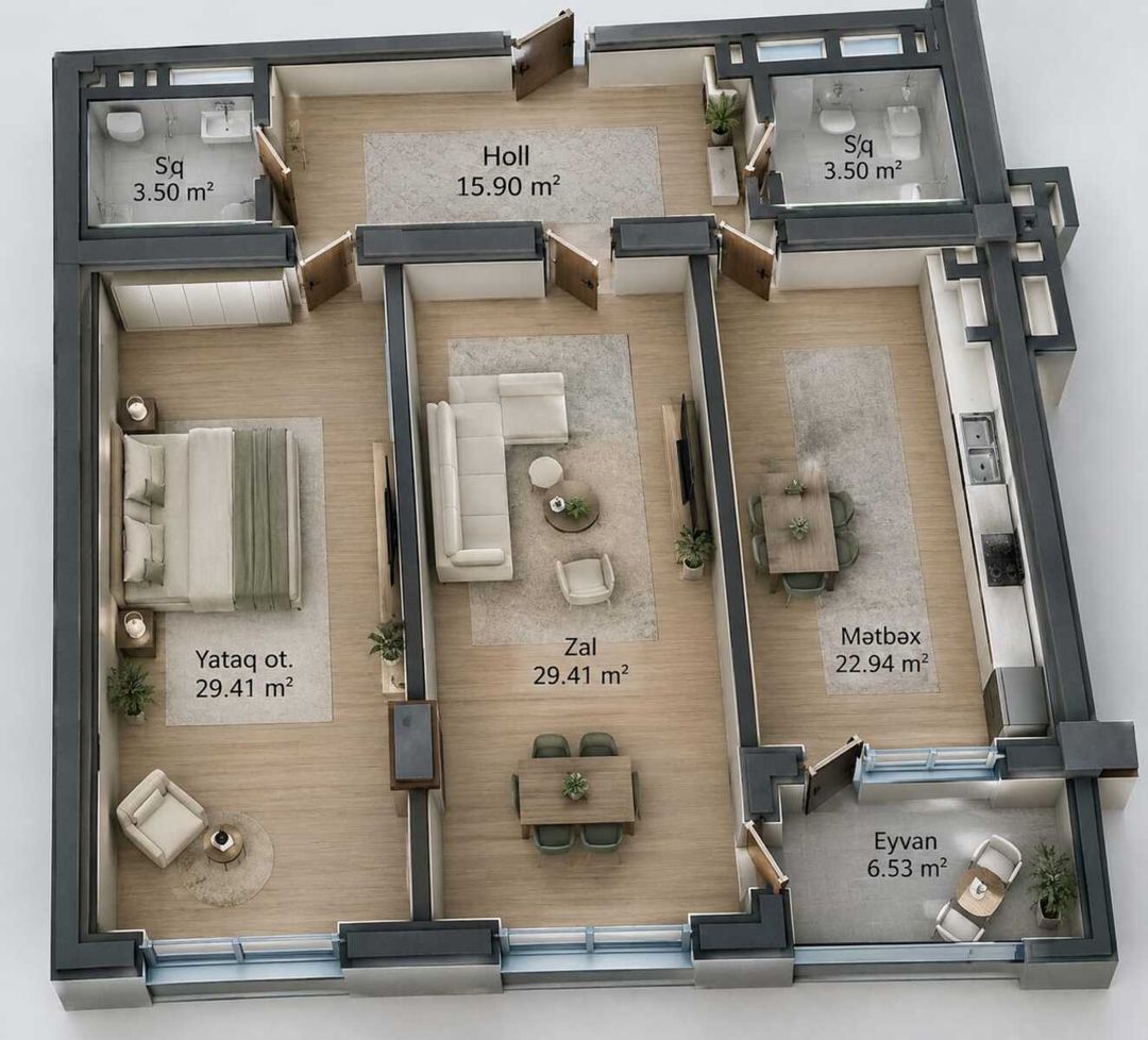 Satılır 2 otaqlı yeni tikili 115.5 m² — Mənzil, Bakı (3)