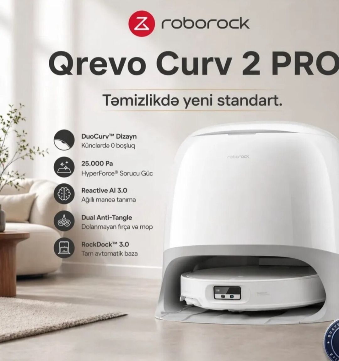 Robot tozsoran Roborock Qrevo Curv 2 Pro — Ev texnikası, Bakı