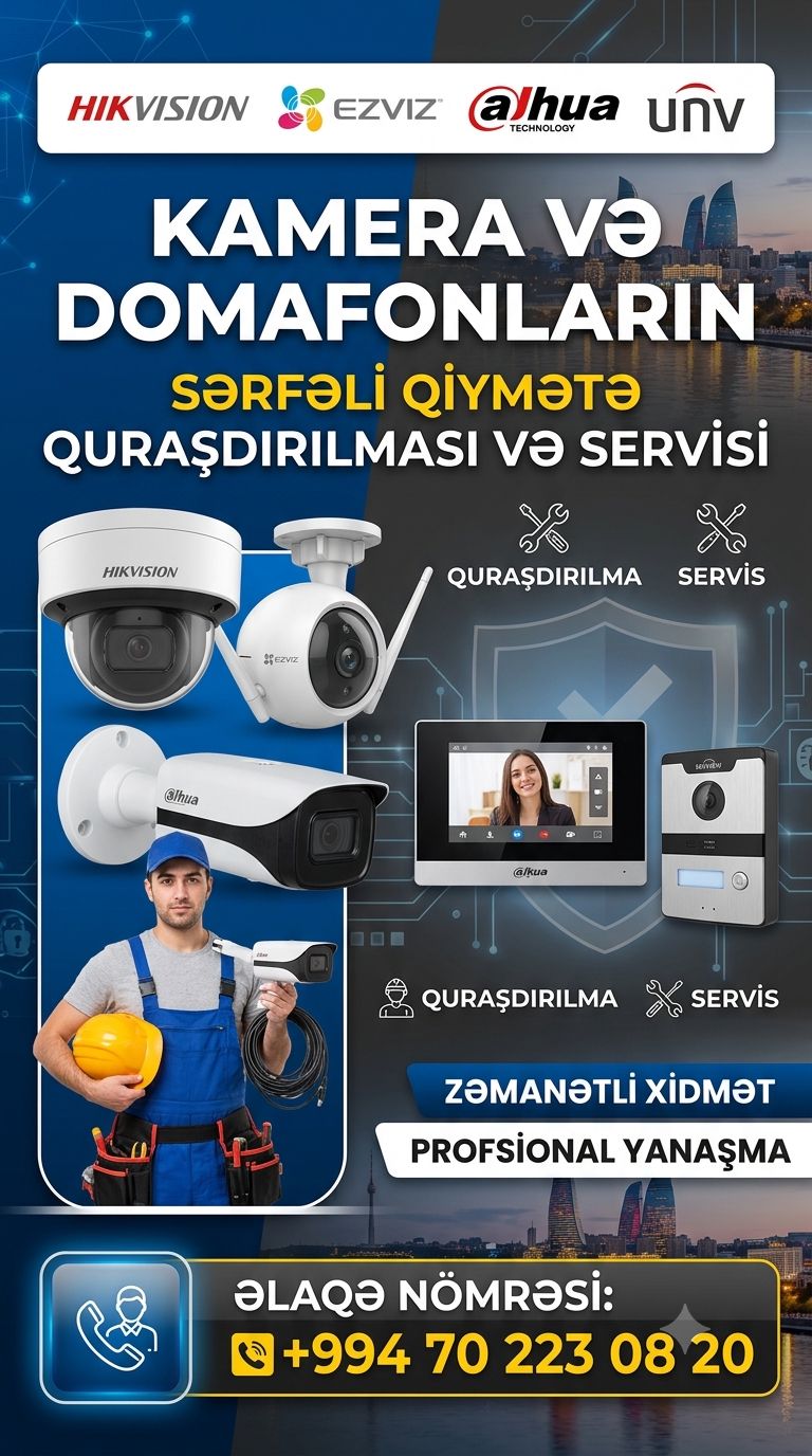 Kamera, Domafon — Ceyhun — Təhlükəsizlik sistemlərinin təmir və qurulması, Bakı (2)