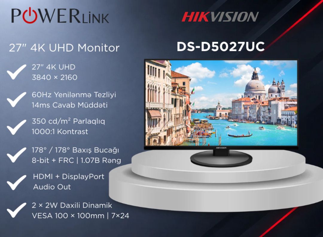 27" 4K UHD 60Hz Monitor hıkvısıon DS-D5027UC (o-std) — Kompüterlər və noutbuklar, Bakı