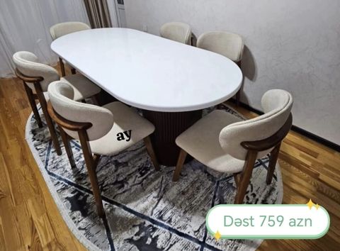 Yemək otağı dəsti – masa və 6 ədəd stul - Masa: iri ölçülü, yumru — Bakı