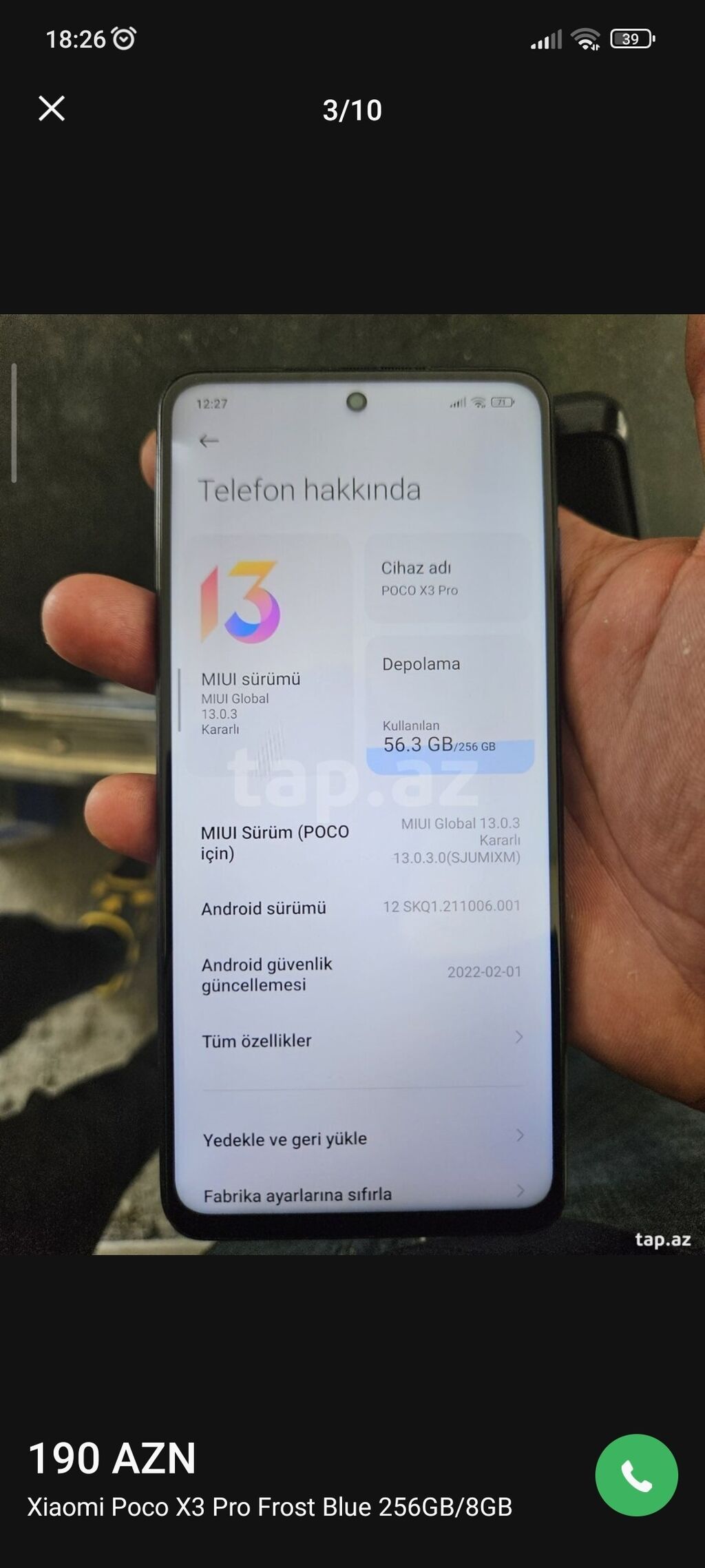 Poco X3 Pro, 256 GB, rəng - Mavi, Barmaq izi — Xiaomi, Ağdam (3)