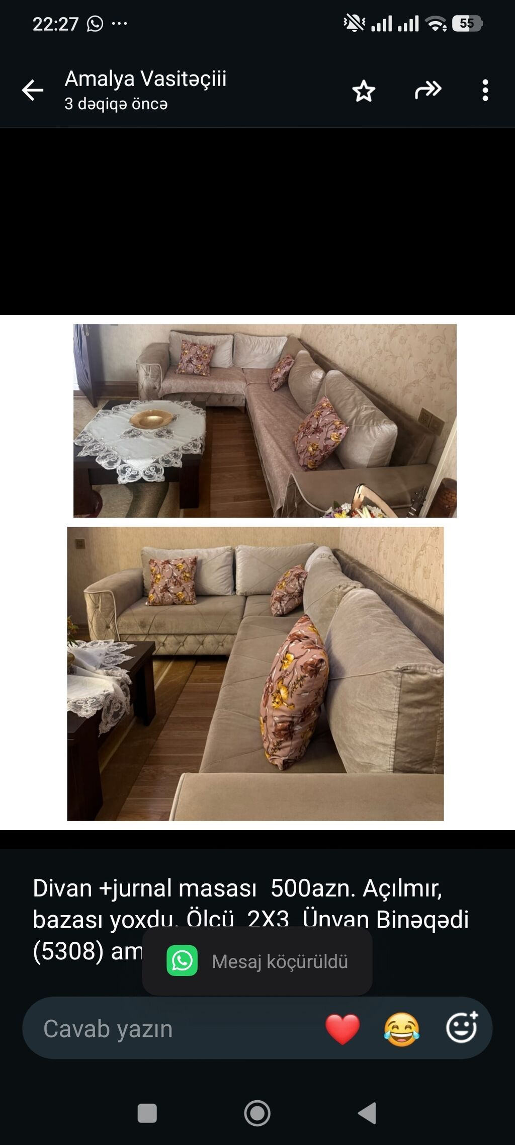 Divan +jurnal masası 500azn. Açılmır, bazası yoxdu. Ölçü 2X3 Ünvan — Divanlər, Bakı