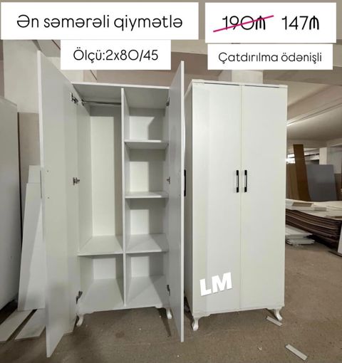 Ağ rəngli ikiqapılı geyim dolabı - Ölçü: 2 x 80 / 45 (şəkildə — 147 ₼ · Bakı · Şkaflar Ağ rəngli ikiqapılı geyim dolabı - Ölçü: 2 x 80 / 45 (şəkildə — Bakı