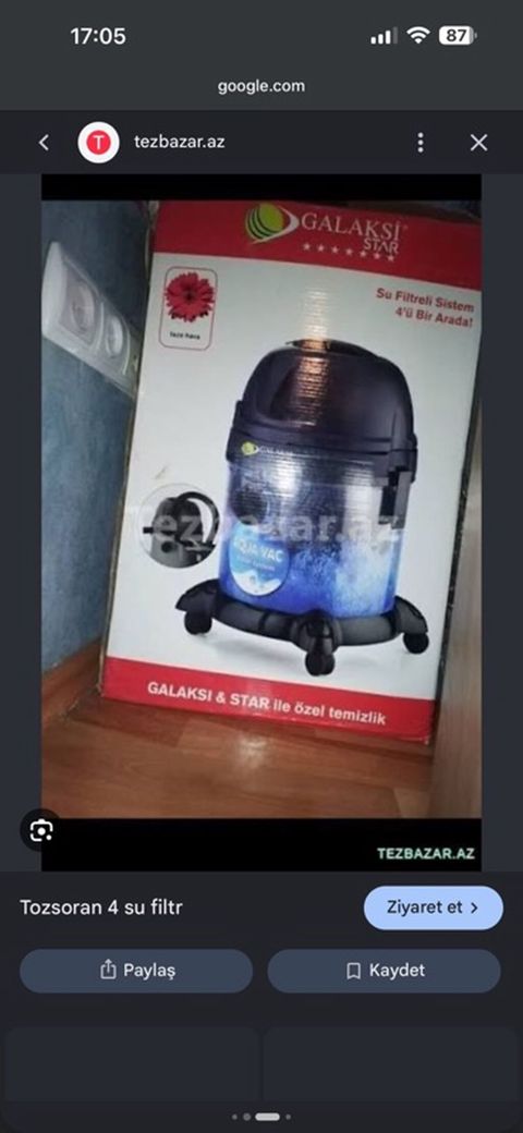 Galaksi Star su filtrləmə sistemli tozsoran Xüsusiyyətlər: - Su — 50 ₼ · Gəncə · Tozsoran Galaksi Star su filtrləmə sistemli tozsoran Xüsusiyyətlər: - Su — Gəncə