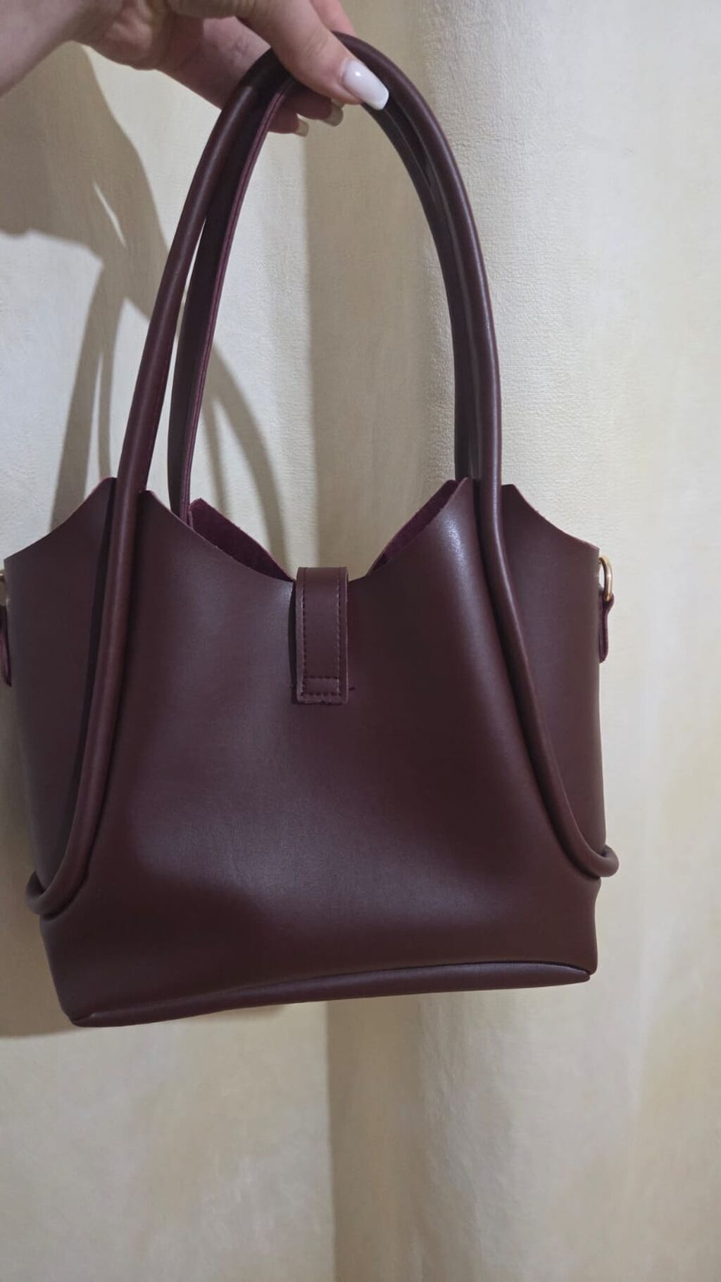 Bordo rəngli 2‑li qadın çantası seti - Material: hamar teksturalı — Çantalar, çamadanlar, cüzdanlar, Digah (3)