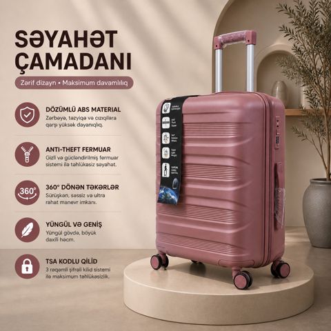 Çamadan 4 təkərli 2513, ABS plastik, çəhrayı, ölçü L — Bakı