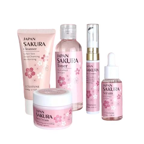 Üz üçün kosmetika dəsti Japan Sakura Cherry Blossom (Göz ətrafı dərisi üçün krem 15 ml + Üz üçün zərdab 30 ml + Üz üçün toner 100 ml + Üz kremi 50 q + Yuyunma üçün gel 60 q) — Bakı