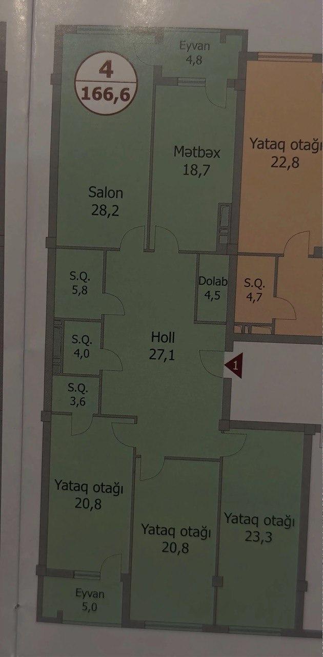 4 otaqlı mənzil, 166.6 m², Faiq Yusifov küç., 115 (Bina 5) (Araz 2011 A) — Mənzil, Bakı (3)
