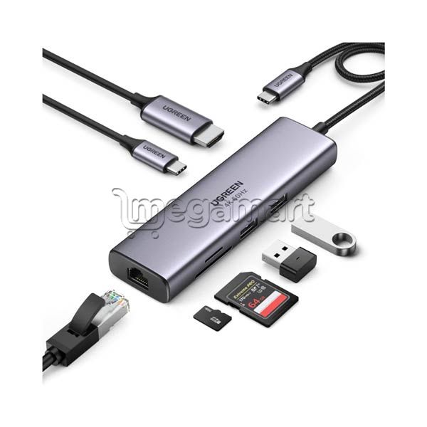 USB hub ugreen 60515 CM512 7-in-1 4K HDMI, 2x usb-a, GLan,USB-C pd (100W — Giriş nöqtələri, Bakı (2)