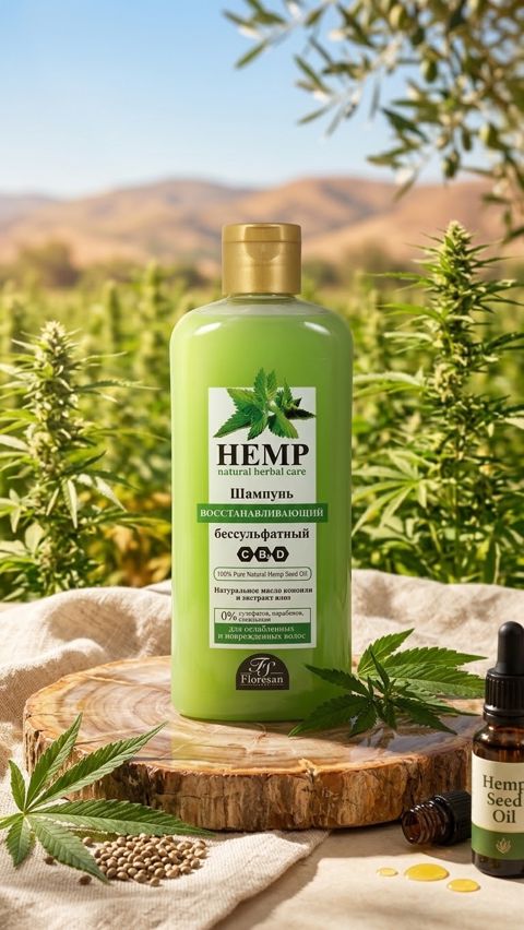 Saçlar üçün bərpaedici şampun Floresan Cosmetic Hemp Natural Herbal Care, 400 ml — Bakı