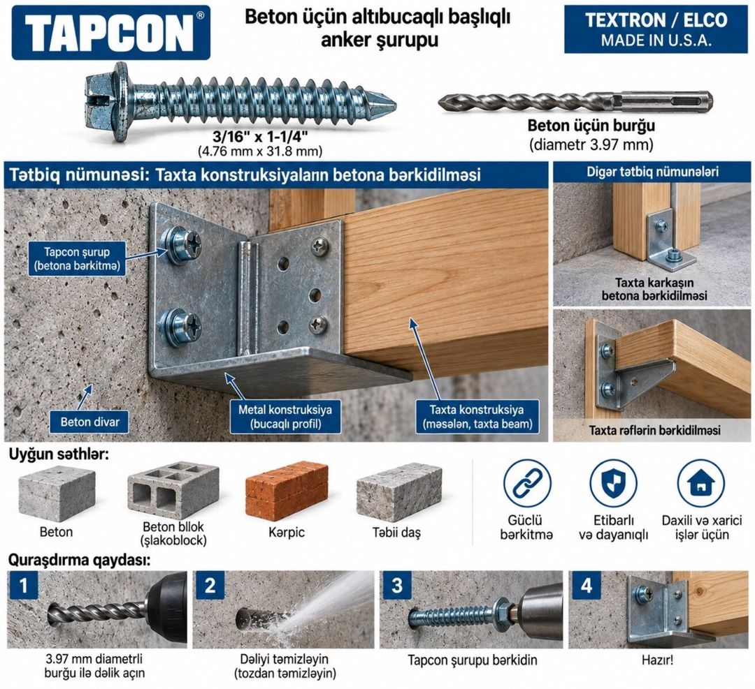 Orijinal Tapcon beton şurupu 4.76 31.8 mm – ABŞ — Təmir və inşaat, Bakı (4)
