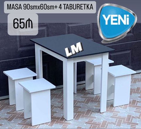 Masa + 4 Taburetka Yeni və sifarişlə. Qiymət: 65₼ Döşəkçəli: 70₼ — Bakı