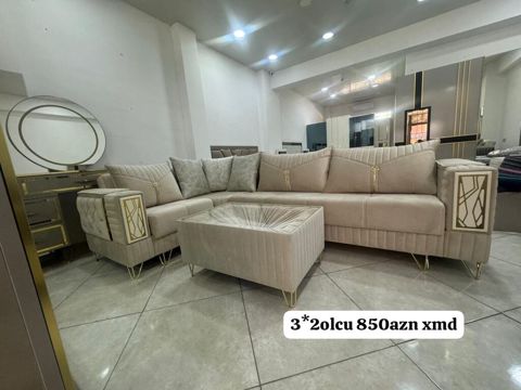 Künc divan dəsti – 3×2 ölçü. Qiymət: 850 AZN (xmd). - Zərif bej — Bakı