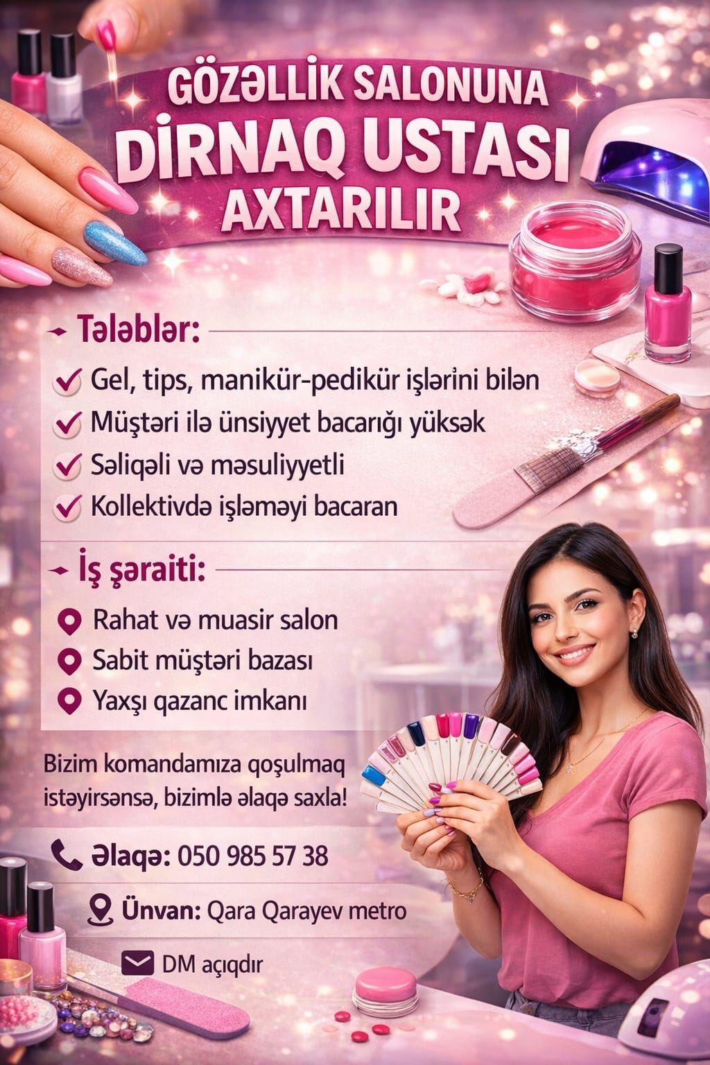 Dırnaq ustası tələb olunur, Fiks edilmiş ödəniş, Materialların təqdim olunması — İş, Bakı