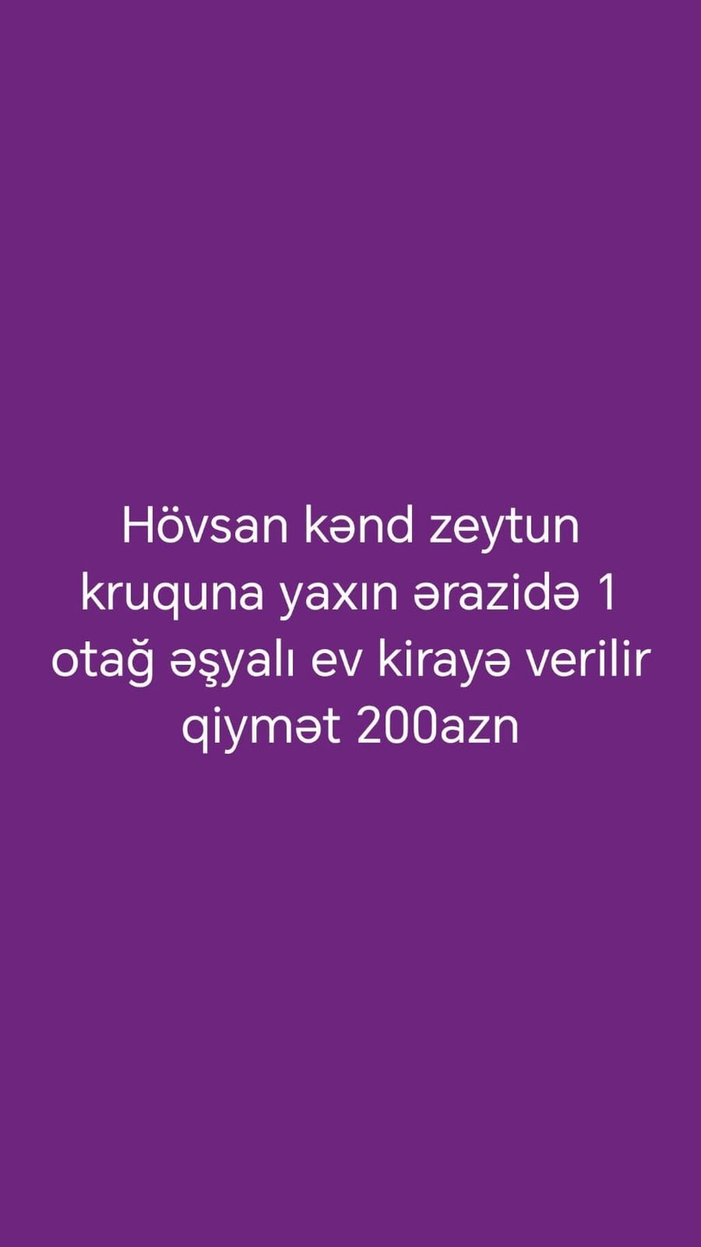 Hövsan kəndi, Zeytun kruquna yaxın ərazidə 1 otaqlı, əşyalı ev kirayə — Ev, villa, Bakı