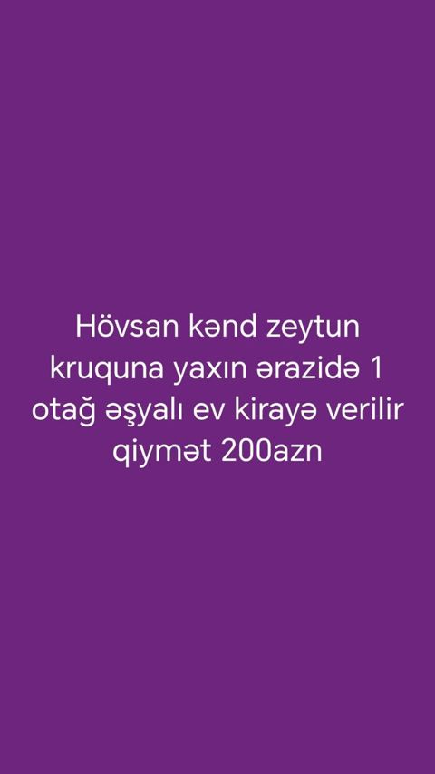 Hövsan kəndi, Zeytun kruquna yaxın ərazidə 1 otaqlı, əşyalı ev kirayə — Bakı