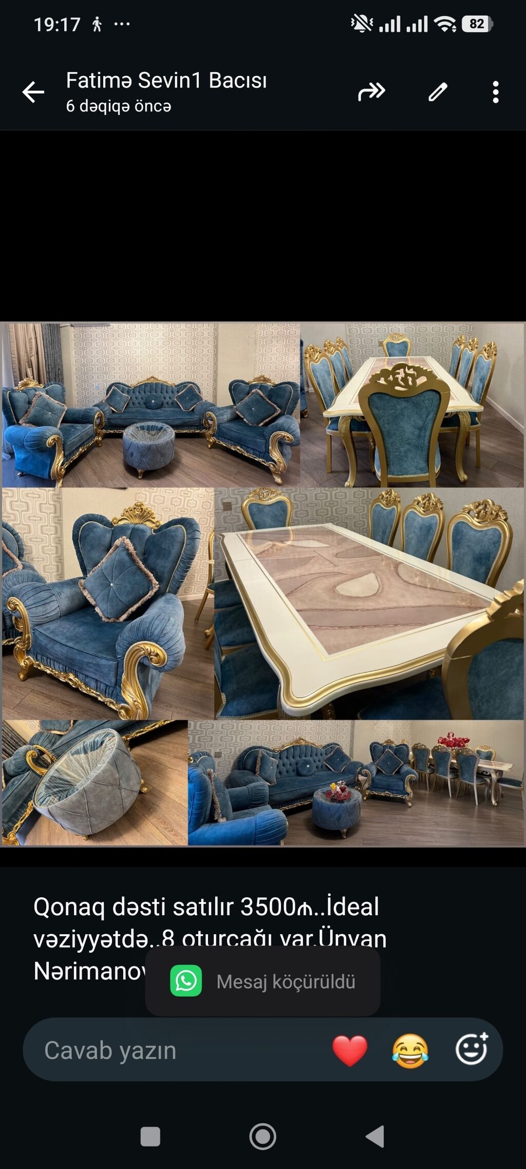 Qonaq dəsti satılır 3500₼. İdeal vəziyyətdə. 8 oturcağı var.Ünvan — Qonaq otağı üçün, Bakı