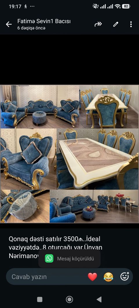 Qonaq dəsti satılır 3500₼. İdeal vəziyyətdə. 8 oturcağı var.Ünvan — 3 500 ₼ · Bakı · Qonaq otağı üçün Qonaq dəsti satılır 3500₼. İdeal vəziyyətdə. 8 oturcağı var.Ünvan — Bakı