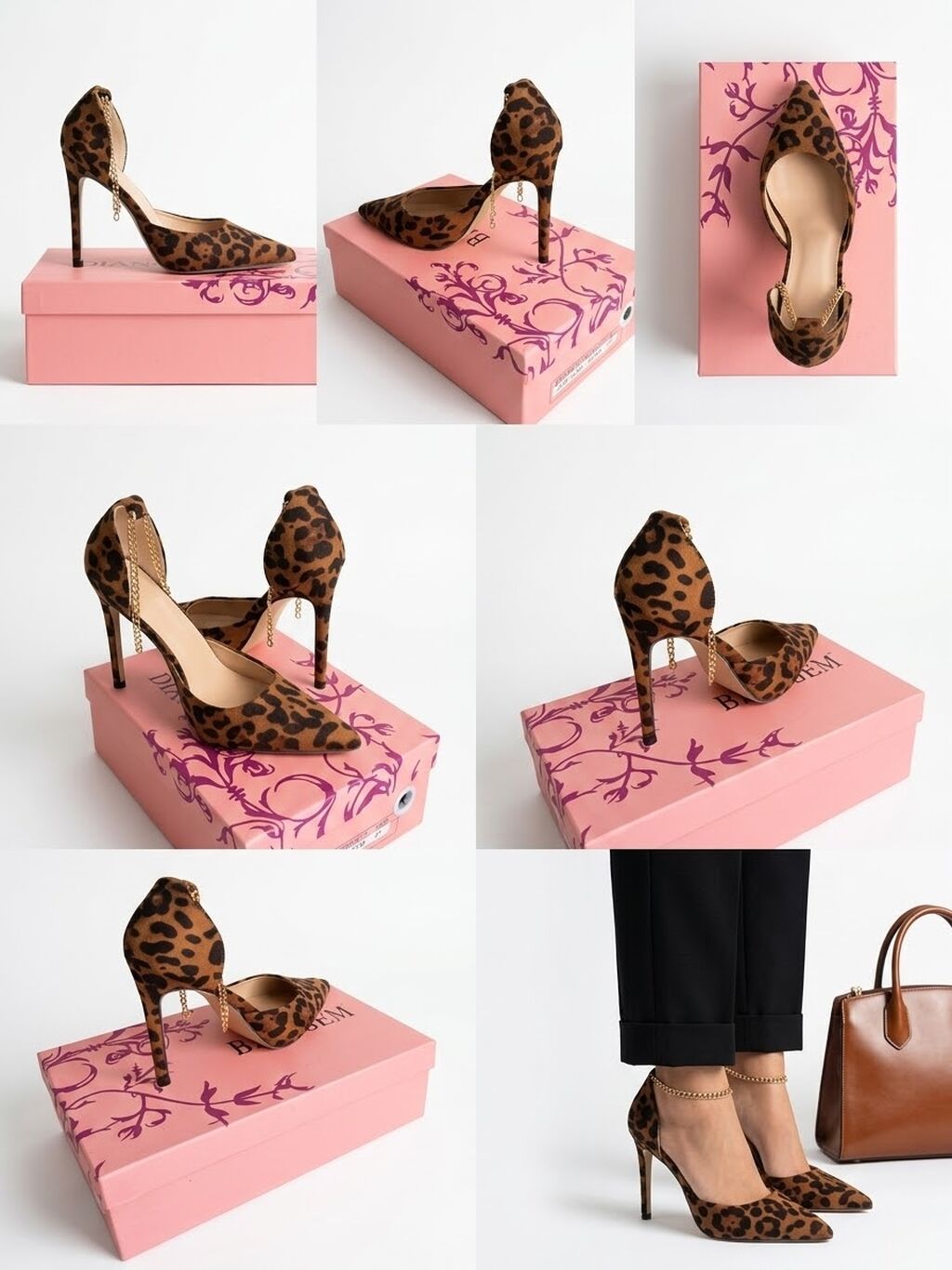 Leopar naxışlı stiletto ayaqqabı – zəncir detallı - Model: sivri — Tufl, Bakı (6)