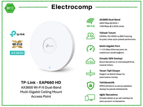 TP-Link EAP660 HD – AX3600 Wi-Fi 6 Dual-Band Multi-Gigabit Ceiling Mount Access Point — Bakı