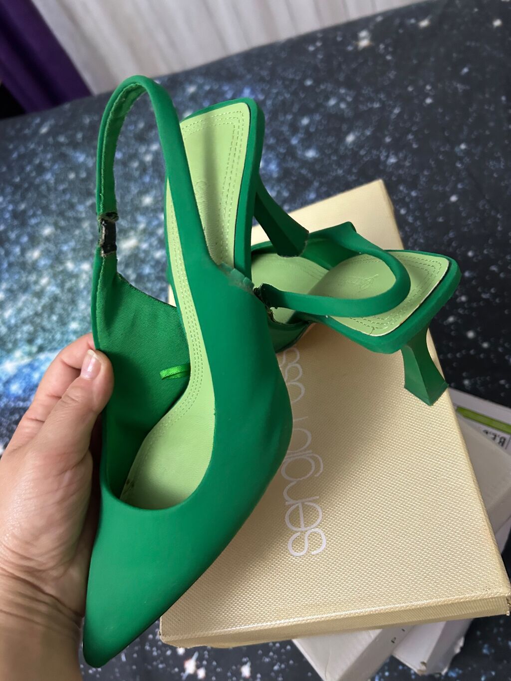 Yaşıl rəngli qadın slingback tuflilər 36 razmer - Model: sivri — Tufl, Bakı (2)
