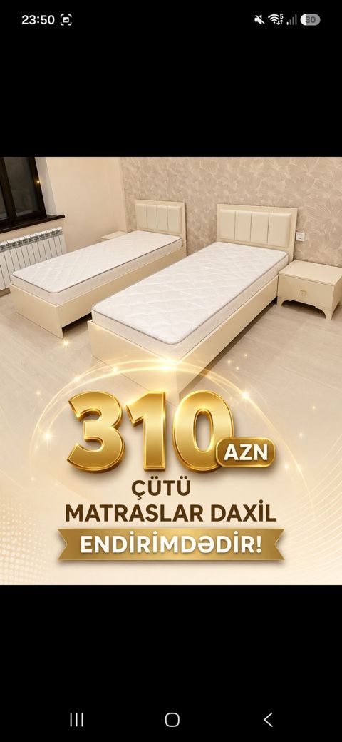 Məhsul: İki ədəd tək nəfərlik çarpayı dəsti - Rəng: Krem/ivori — 310 ₼ · Xırdalan · Yataqlar Məhsul: İki ədəd tək nəfərlik çarpayı dəsti - Rəng: Krem/ivori — Xırdalan