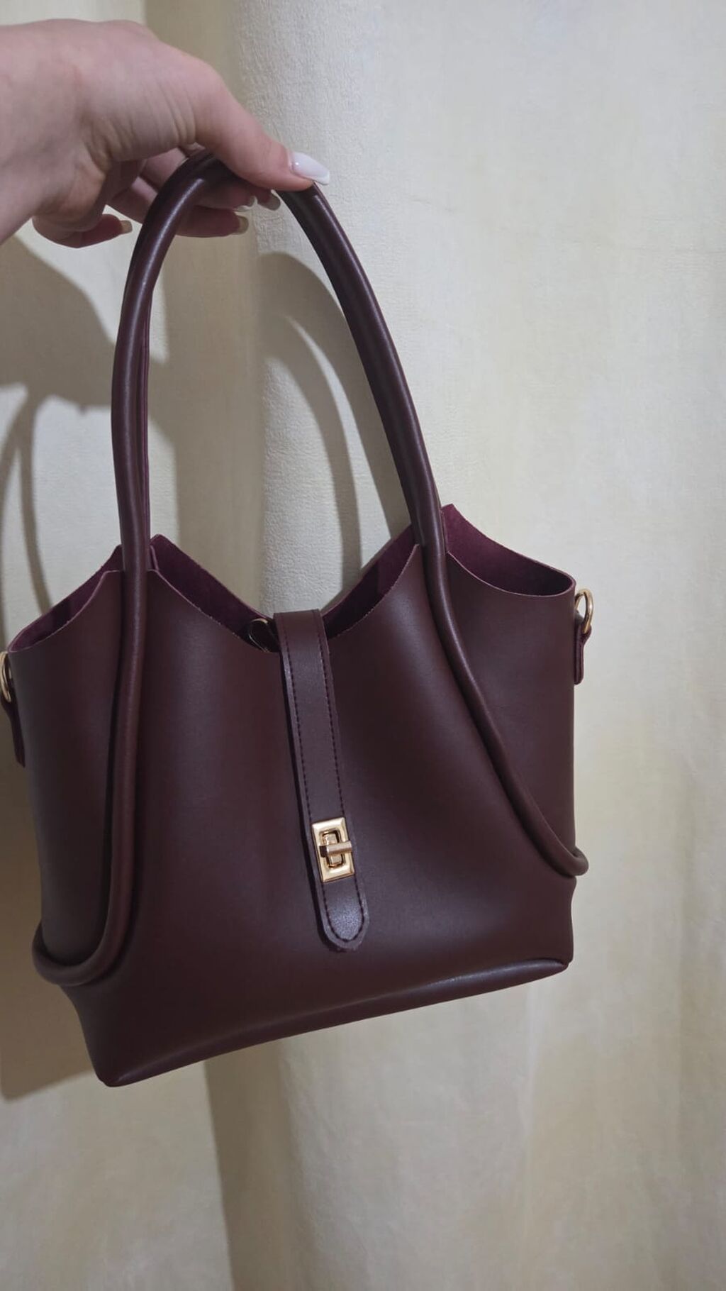 Bordo rəngli 2‑li qadın çantası seti - Material: hamar teksturalı — Çantalar, çamadanlar, cüzdanlar, Digah (2)