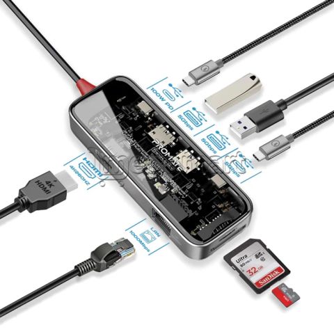 USB hub (paylayıcı) Promate 8-in-1 Transparent Ultra-Fast Multiport Usb-c — 105 ₼ · Bakı · Kabelləri, adapterlər və keçidçilər USB hub (paylayıcı) Promate 8-in-1 Transparent Ultra-Fast Multiport Usb-c — Bakı