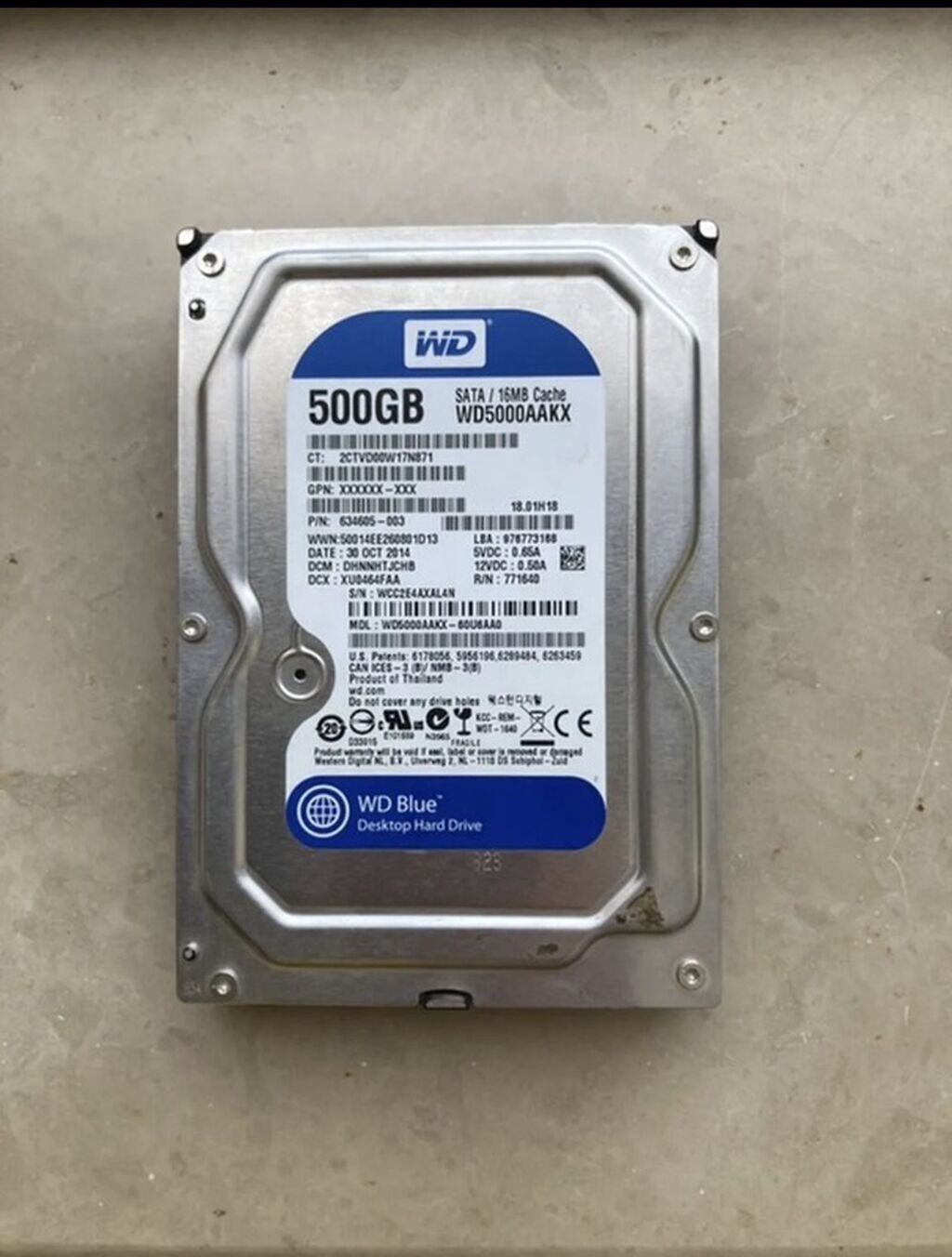 WD Blue Desktop Hard Drive – 500GB (Model: WD5000AAKX) Texniki — Sabit diskləri, Bakı