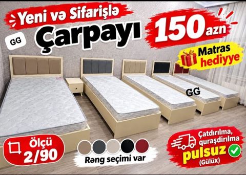 Yeni və sifarişlə çarpayı - Qiymət: 150 AZN - Ölçü: 2/90 - Matras — sifaris_yeni_mebel_Gülü_Hüseyn — Керебеттер