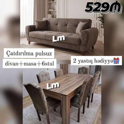 Divan + Masa dəsti Sifarişlə hazırlanır. Dəst şəkildə 529₼ — Bakı
