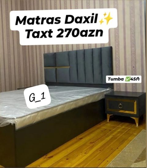 Taxt dəsti – matras daxildir. Qiymət: 270 AZN (taxt + matras). Tumba — Mehdiabad