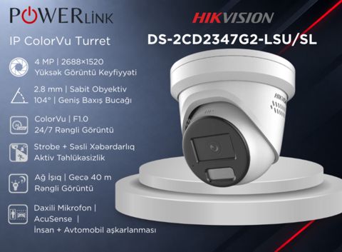 IP ColorVu Turret Kamera 2.8mm Mikrofonlu Hikvision DS-2CD2347G2-LSU/SL 4MP — Powerlink Azərbaycan