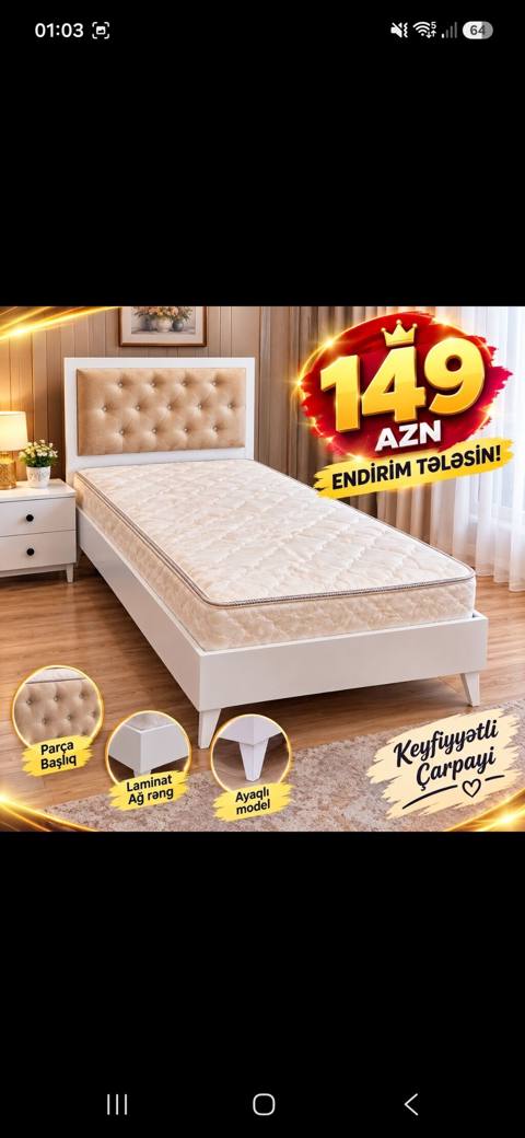 Keyfiyyətli tək nəfərlik çarpayı və döşək seti - Başlıq: parça — Xırdalan