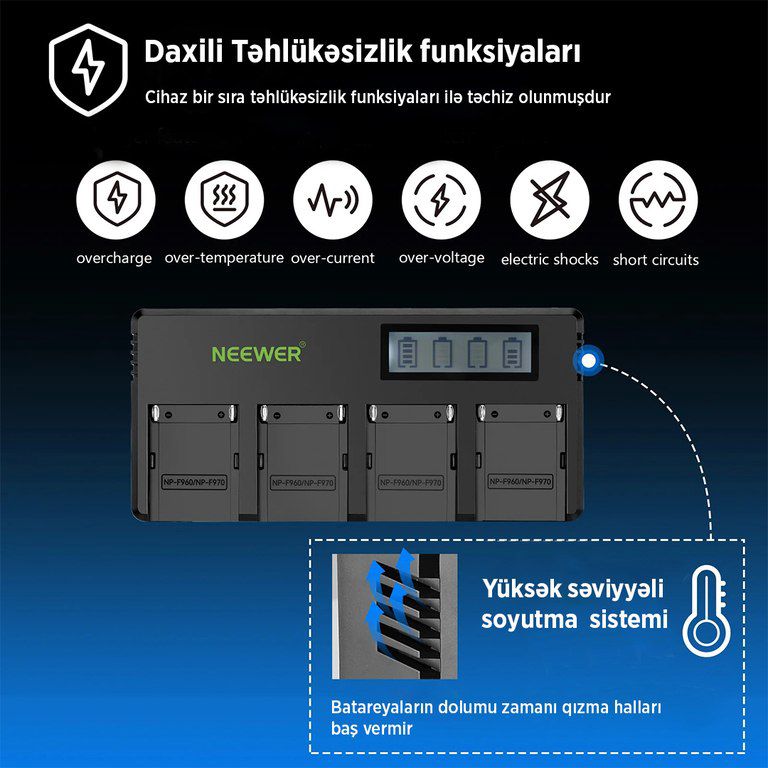 “Neewer” NP-F batareyaları üçün 4 kanallı şarj cihazı — Foto və video texnikası, Bakı (5)