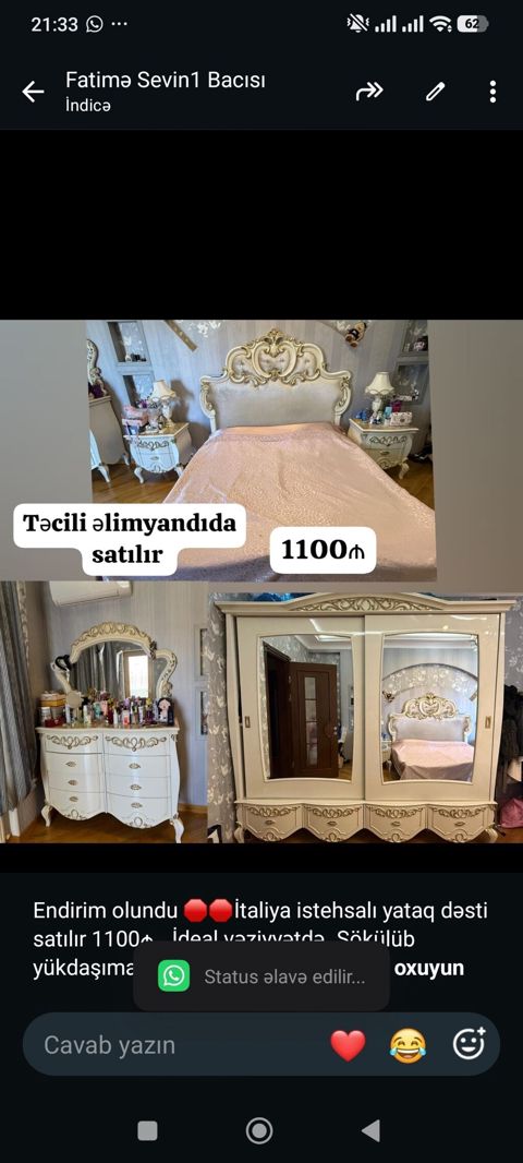 Endirim olundu İtaliya istehsalı yataq dəsti satılır 1100₼. İdeal — 1 100 ₼ · Bakı · Yataq otağı mobilya dəstləri Endirim olundu İtaliya istehsalı yataq dəsti satılır 1100₼. İdeal — Bakı
