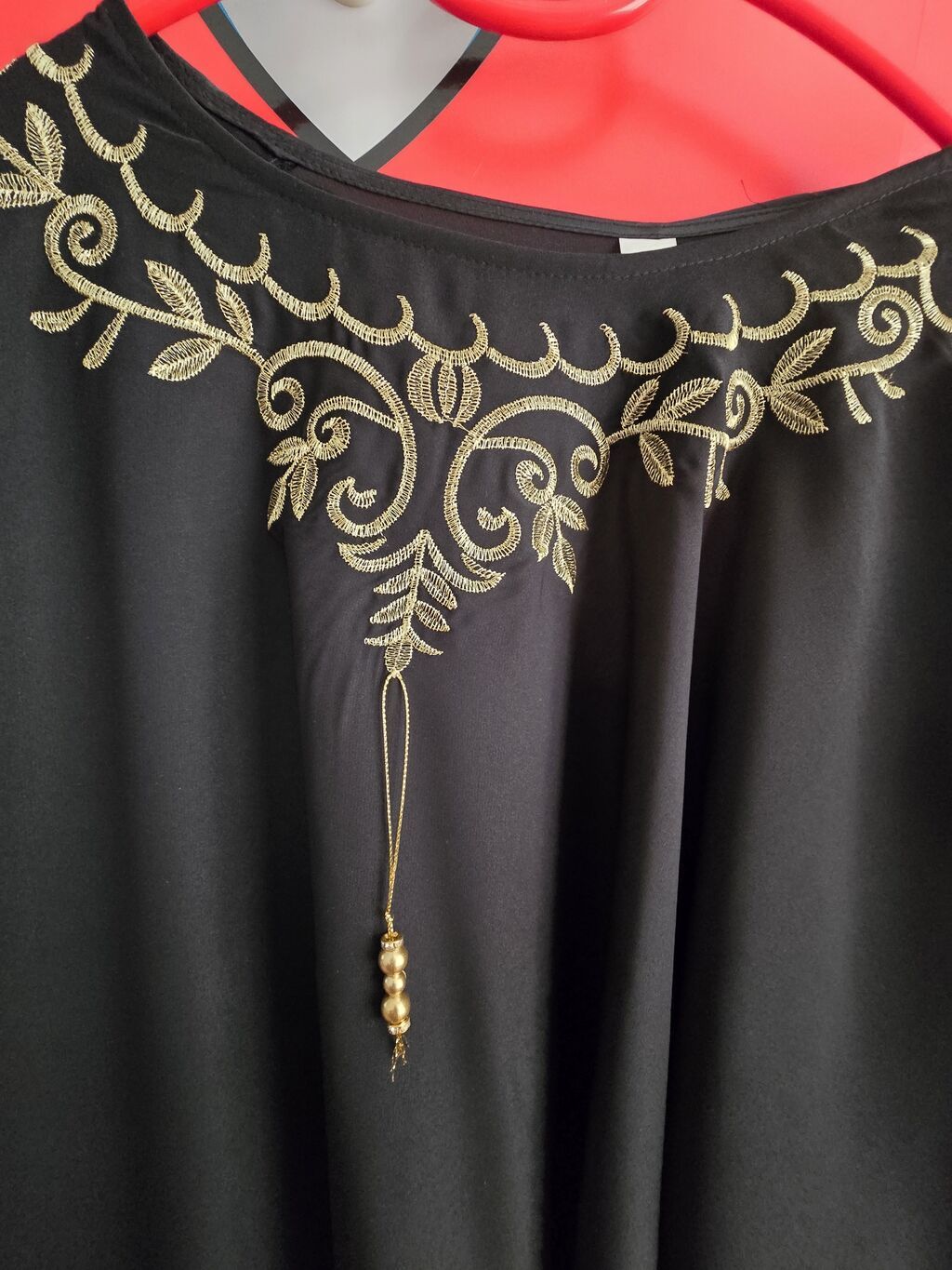 Qara rəngli, qızılı naxışlı abaya/kaftan - Bədən: 60 - Model: Geniş — Axşam paltarları, Digah (2)