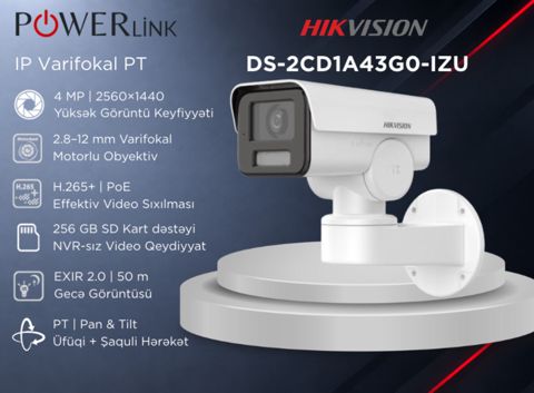 IP Varifokal PT Bullet Təhlükəsizlik Kamerası 2.8–12mm Hikvision DS-2CD1A43G0-IZU 4MP — Powerlink Azərbaycan