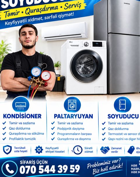 Kondisioner Servis, Paltaryuyan təmiri — Sahil Haciyev — По договорённости · Bakı · Kondisioner və havalandırma sistemi təmiri Kondisioner Servis, Paltaryuyan təmiri — Sahil Haciyev — Bakı